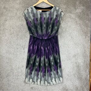 Suzi Chin for Maggy Boutique Dress Womens 6 Gray Purple Stretch Lined- 1429*